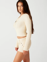 Beige Two-Piece Knit Sweatsuit Shorts Set